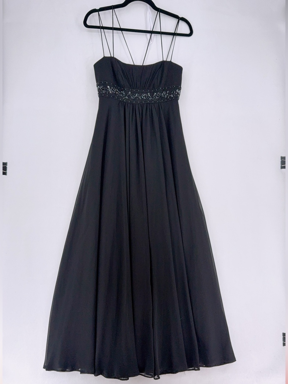VTG Y2K David's Bridal Size 6 Black Beaded Empire Waist Prom Gown Maxi Dress